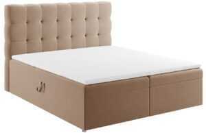 Béžová sametová dvoulůžková postel boxspring MICADONI Mamaia 160 x 200 cm