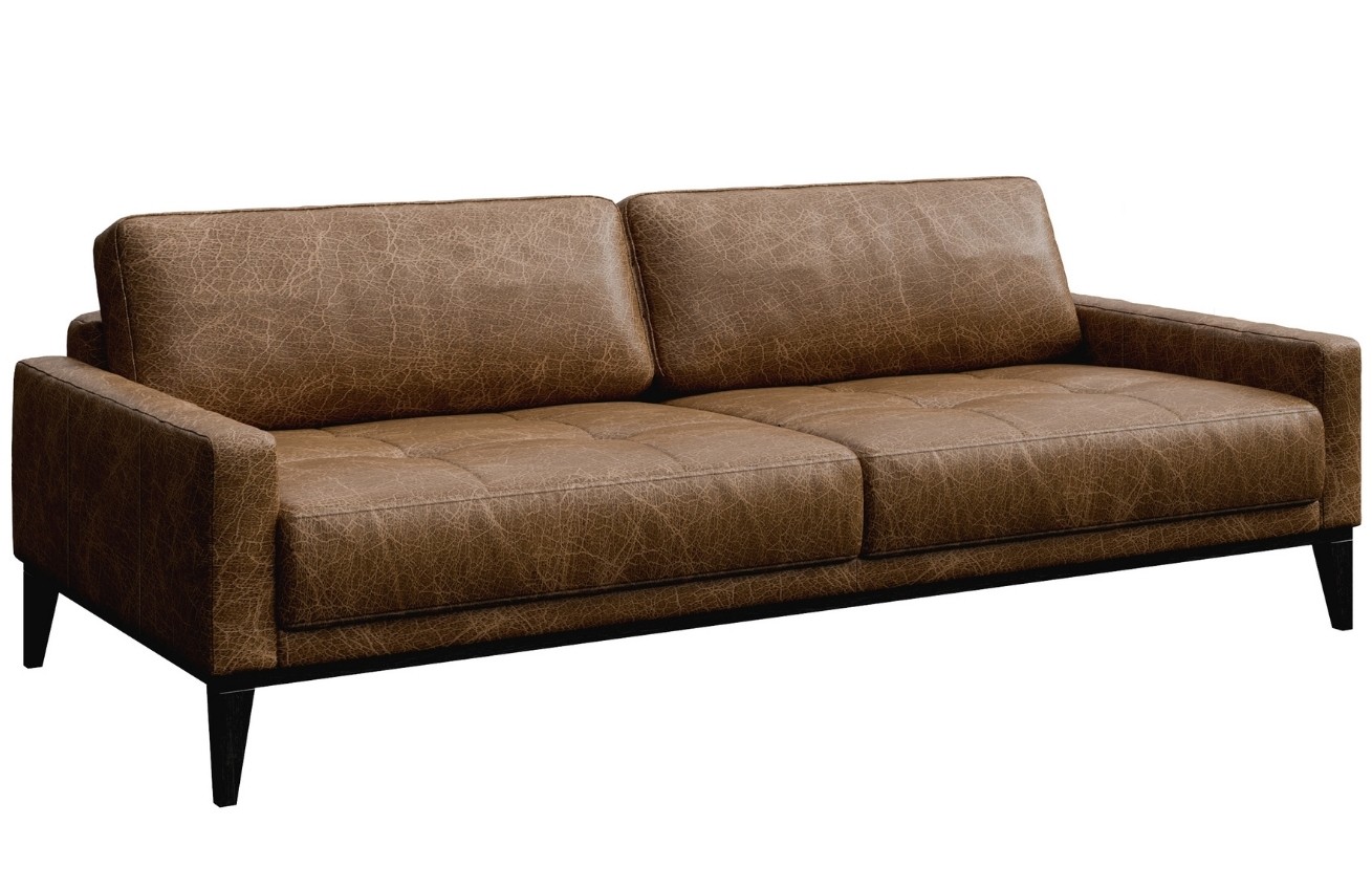 Hnědá vintage třímístná kožená pohovka MESONICA Musso Tufted 211 cm